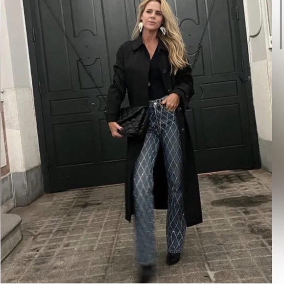 ZARA TRF MID RISE RHINESTONE JEANS - Sparkly Light Wash Denim - Picture 10 of 14